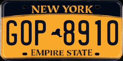 NY license plate GOP8910
