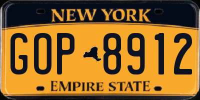 NY license plate GOP8912