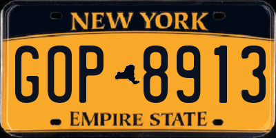 NY license plate GOP8913
