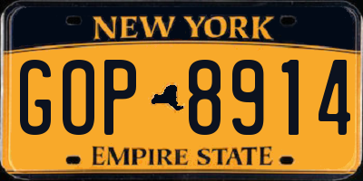 NY license plate GOP8914