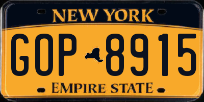 NY license plate GOP8915