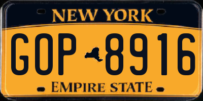 NY license plate GOP8916