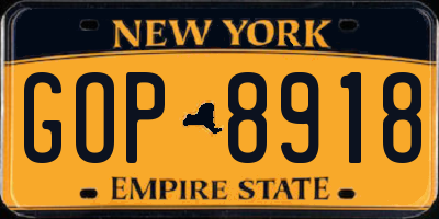 NY license plate GOP8918