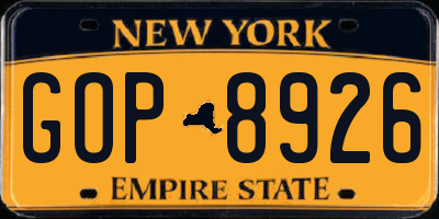 NY license plate GOP8926