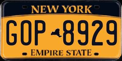 NY license plate GOP8929