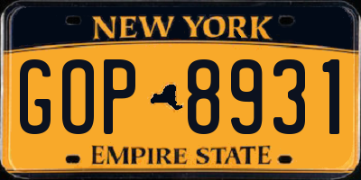 NY license plate GOP8931