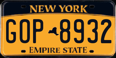 NY license plate GOP8932