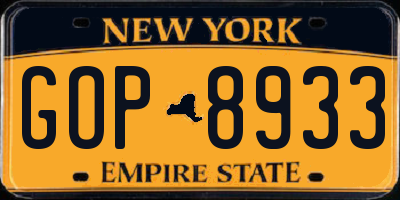 NY license plate GOP8933