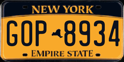 NY license plate GOP8934