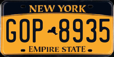 NY license plate GOP8935
