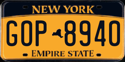 NY license plate GOP8940
