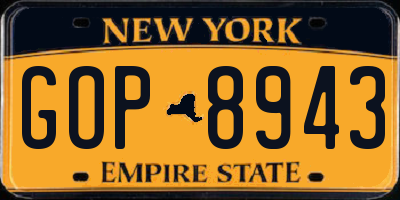 NY license plate GOP8943