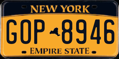 NY license plate GOP8946
