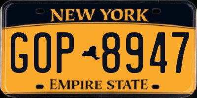 NY license plate GOP8947