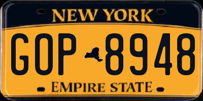 NY license plate GOP8948