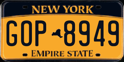 NY license plate GOP8949