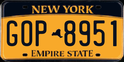 NY license plate GOP8951