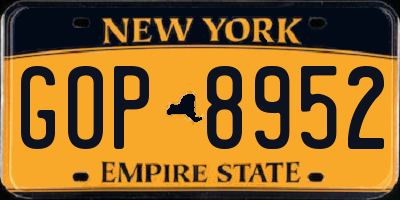 NY license plate GOP8952