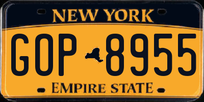 NY license plate GOP8955