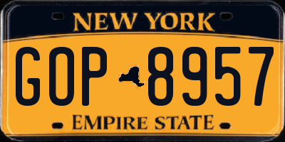 NY license plate GOP8957
