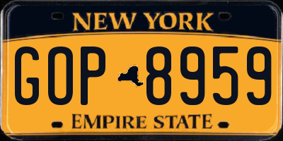 NY license plate GOP8959