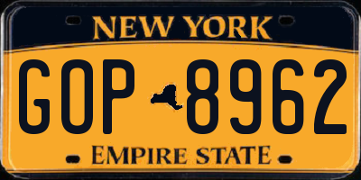 NY license plate GOP8962