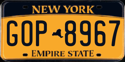 NY license plate GOP8967