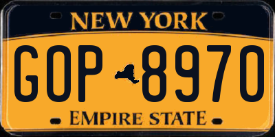 NY license plate GOP8970