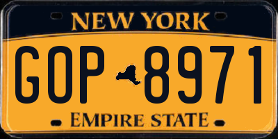 NY license plate GOP8971