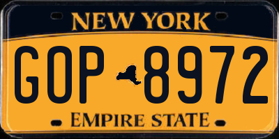 NY license plate GOP8972