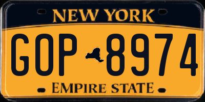 NY license plate GOP8974