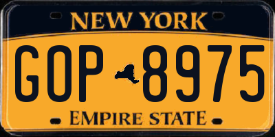 NY license plate GOP8975