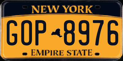 NY license plate GOP8976