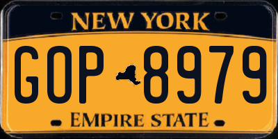 NY license plate GOP8979
