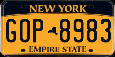NY license plate GOP8983