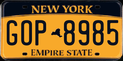 NY license plate GOP8985