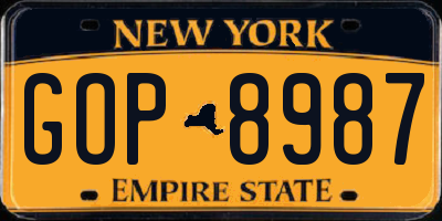 NY license plate GOP8987