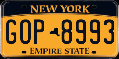 NY license plate GOP8993