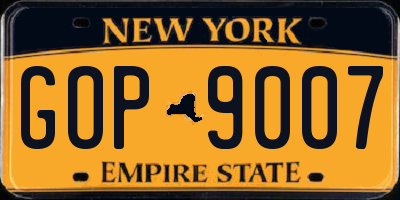 NY license plate GOP9007
