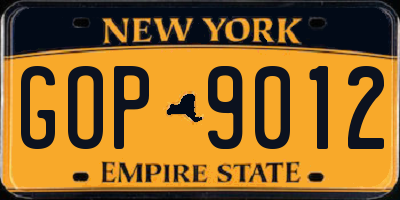 NY license plate GOP9012