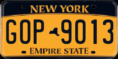 NY license plate GOP9013