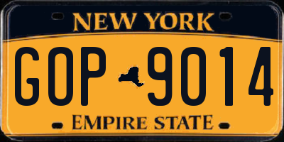 NY license plate GOP9014