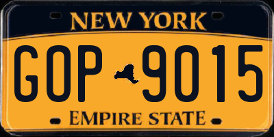 NY license plate GOP9015
