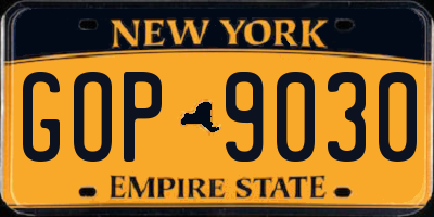 NY license plate GOP9030