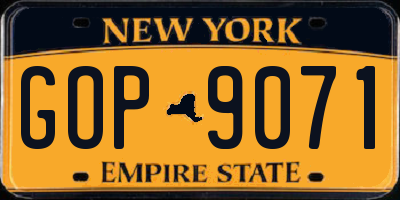 NY license plate GOP9071