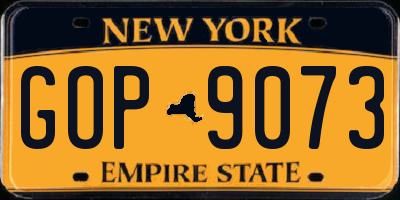 NY license plate GOP9073