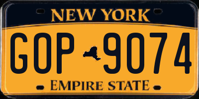 NY license plate GOP9074