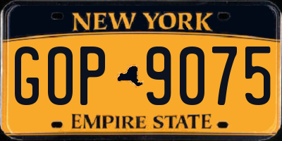 NY license plate GOP9075