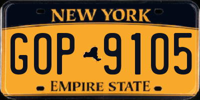 NY license plate GOP9105