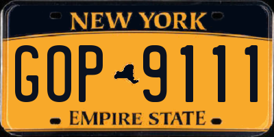 NY license plate GOP9111